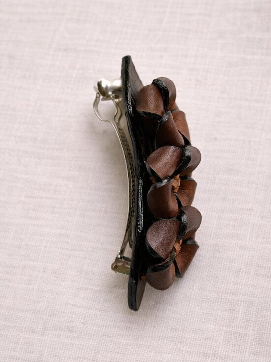 Handmade Leather Brown Floral Hair Barrette | Colombian Artisan Clip
